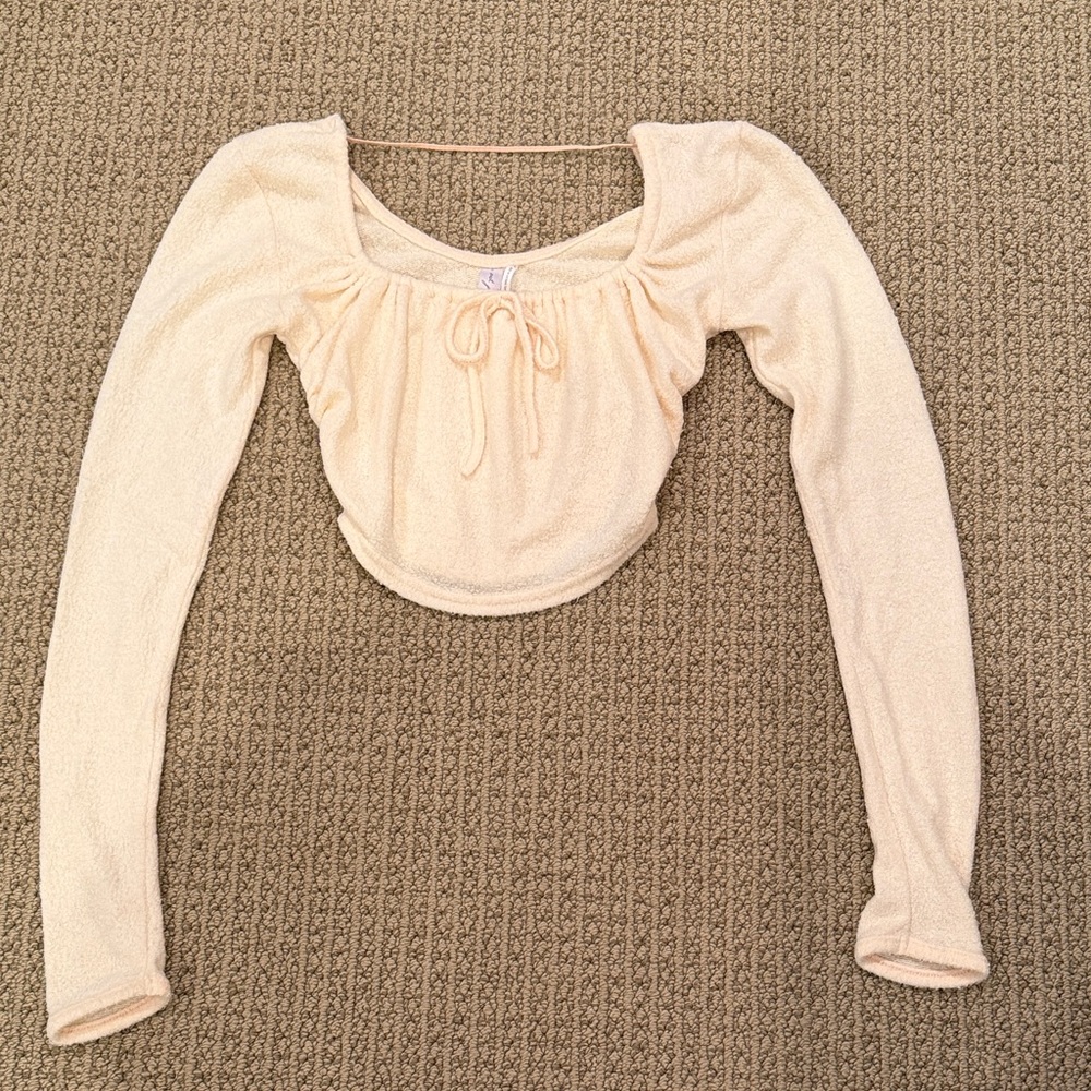 Cream Long Sleeve Crop Top